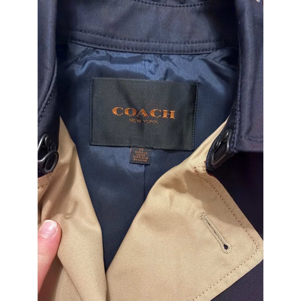 Coach Womens Colorblock Trench Coat Navy Burgundy Red Tan $450 Belted Jacket XS - Picture 4 of 5